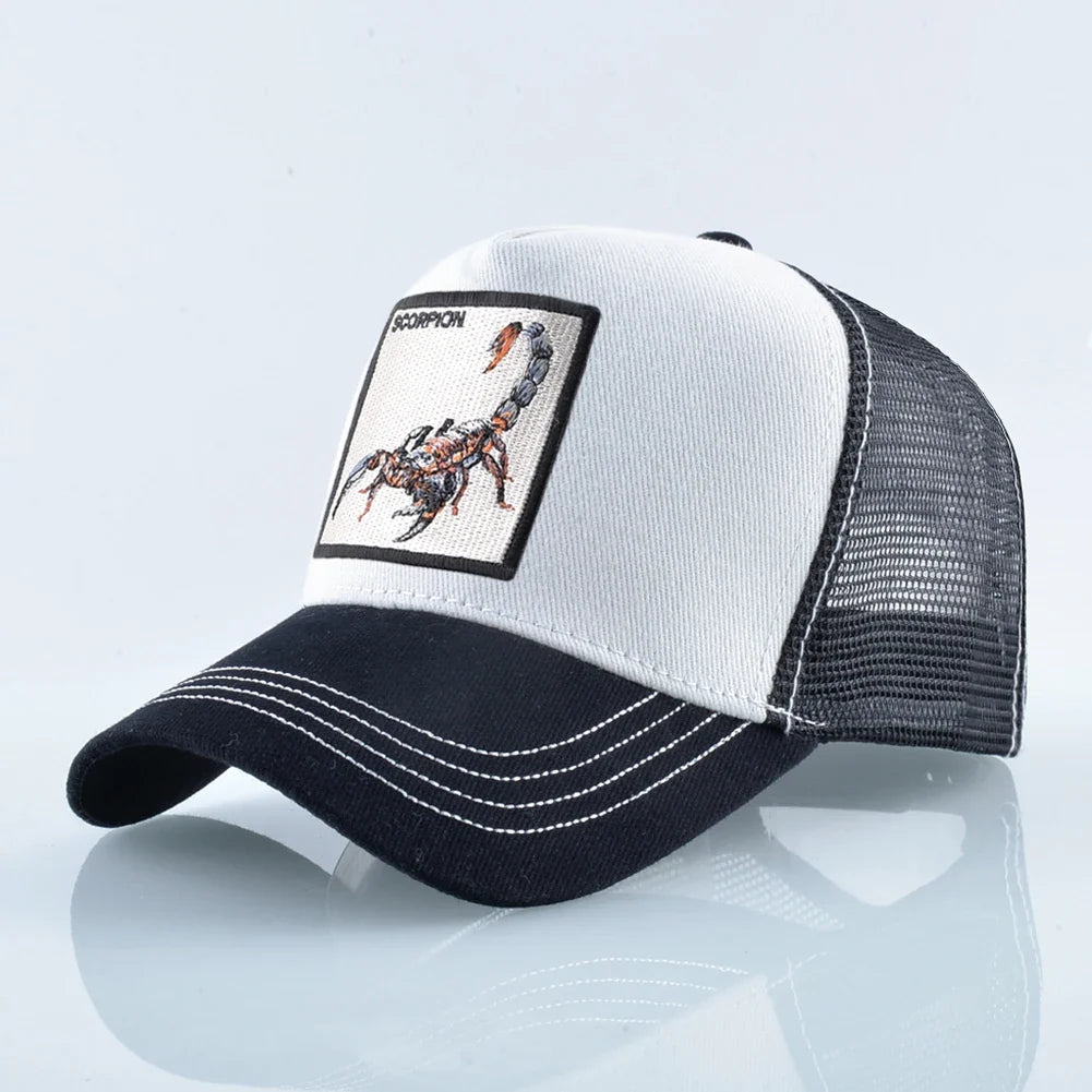 K Four Season Men's Trucker Caps With Scorpion Patch Snapback Hip Hop Baseball Cap For Women Adjustable Unisex Baseball Hats