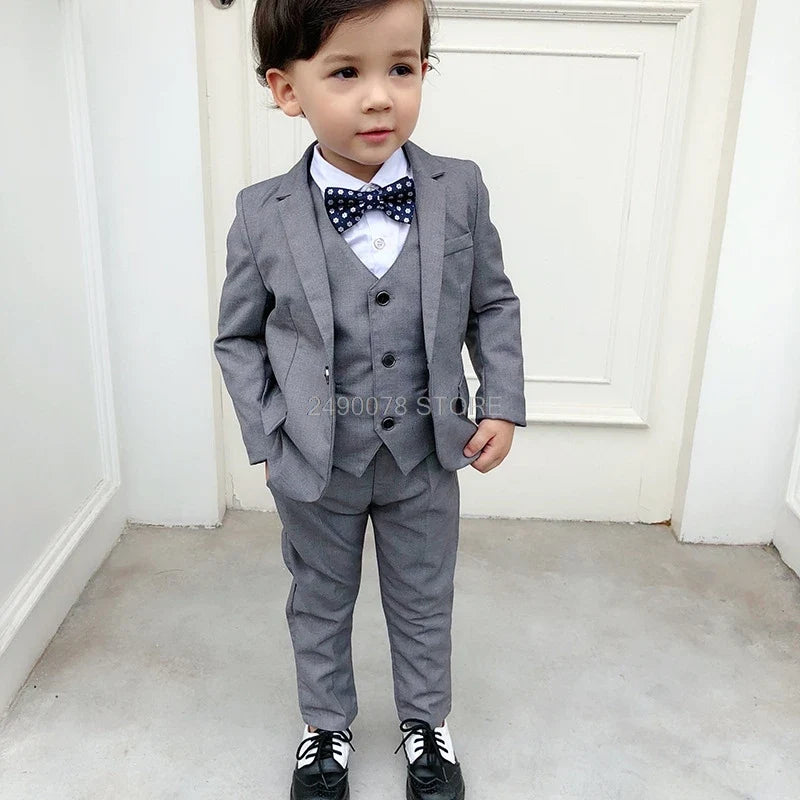 Flower Boys Formal Anzug Suit Kids Wedding Party Dress Blazer Vest Pants Bowtie 4pcs Child Tuxedo Prom Performance Costume
