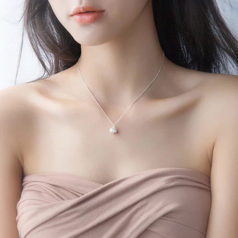 New Solid 925 Sterling Silver Natural Freshwater Pearl Shell Fashion Necklace Pendants For Women Classic Charm Jewelry