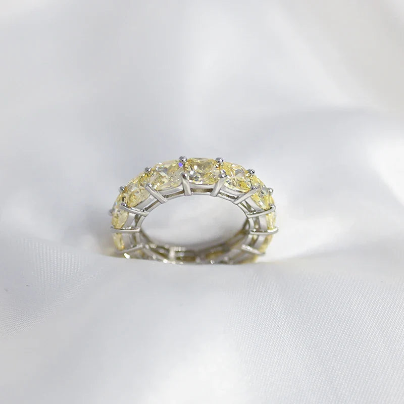 100% 925 Sterling Silver Sparkling 1 Row Full 5*5mm High Carbon Diamond Finger Rings For Women Wedding Party Fine Jewelry