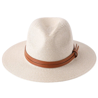 56-58-59-60CM New Natural Panama Soft Shaped Straw Hat Summer Women/Men Wide Brim Beach Sun Cap UV Protection Fedora Hat