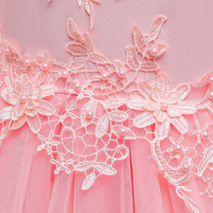 Formal Tulle Flower Bridesmaid Girls Dress Vestido White Wedding Princess Prom Kids Party Dresses For Girls Bow Birthday Costume