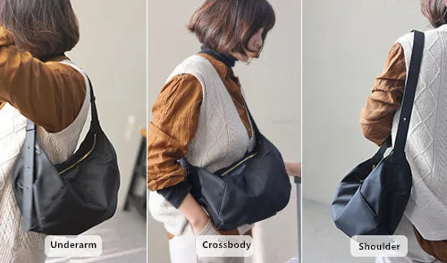 Lightweight Nylon Matching Genuine Leather Crossbody Bag High Quality Single Shoulder Bags Fashion Pleated Messenger Purses