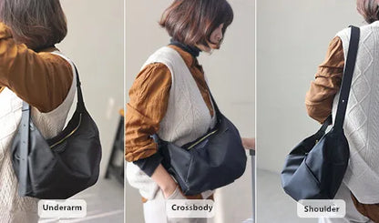 Lightweight Nylon Matching Genuine Leather Crossbody Bag High Quality Single Shoulder Bags Fashion Pleated Messenger Purses