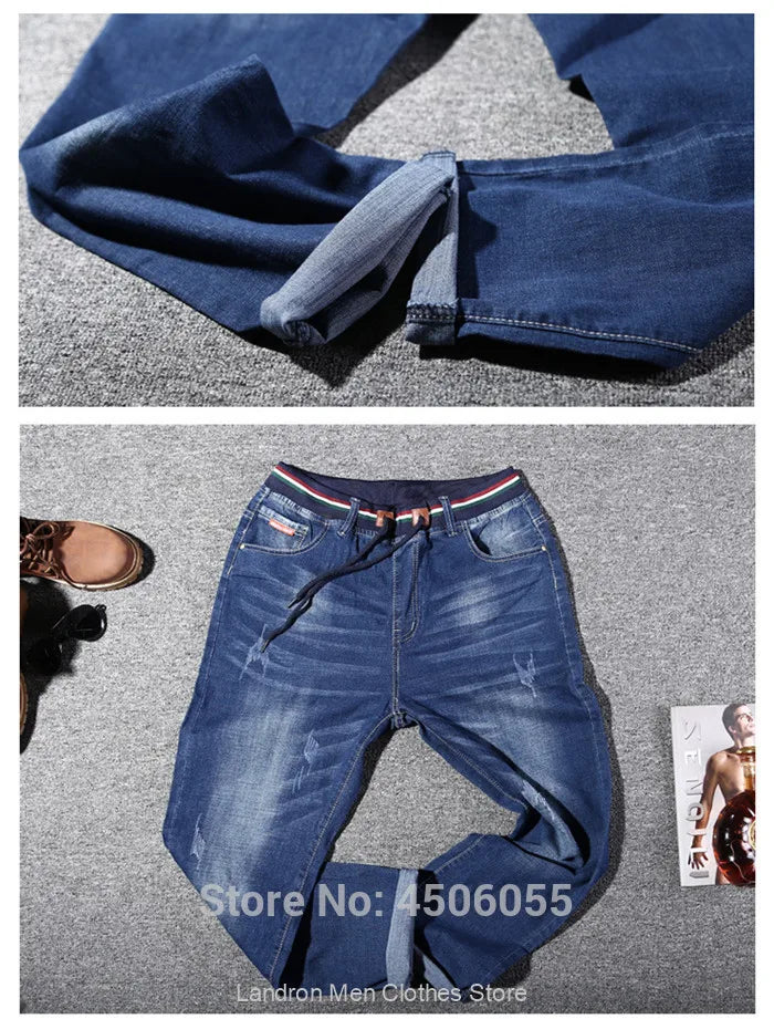 Distressed Extra Large Jeans For Men Stretch Denim Trousers 6XL 7XL 8XL Big Plus Size Mens Ripped Pants 160KG Male Elastic Jean