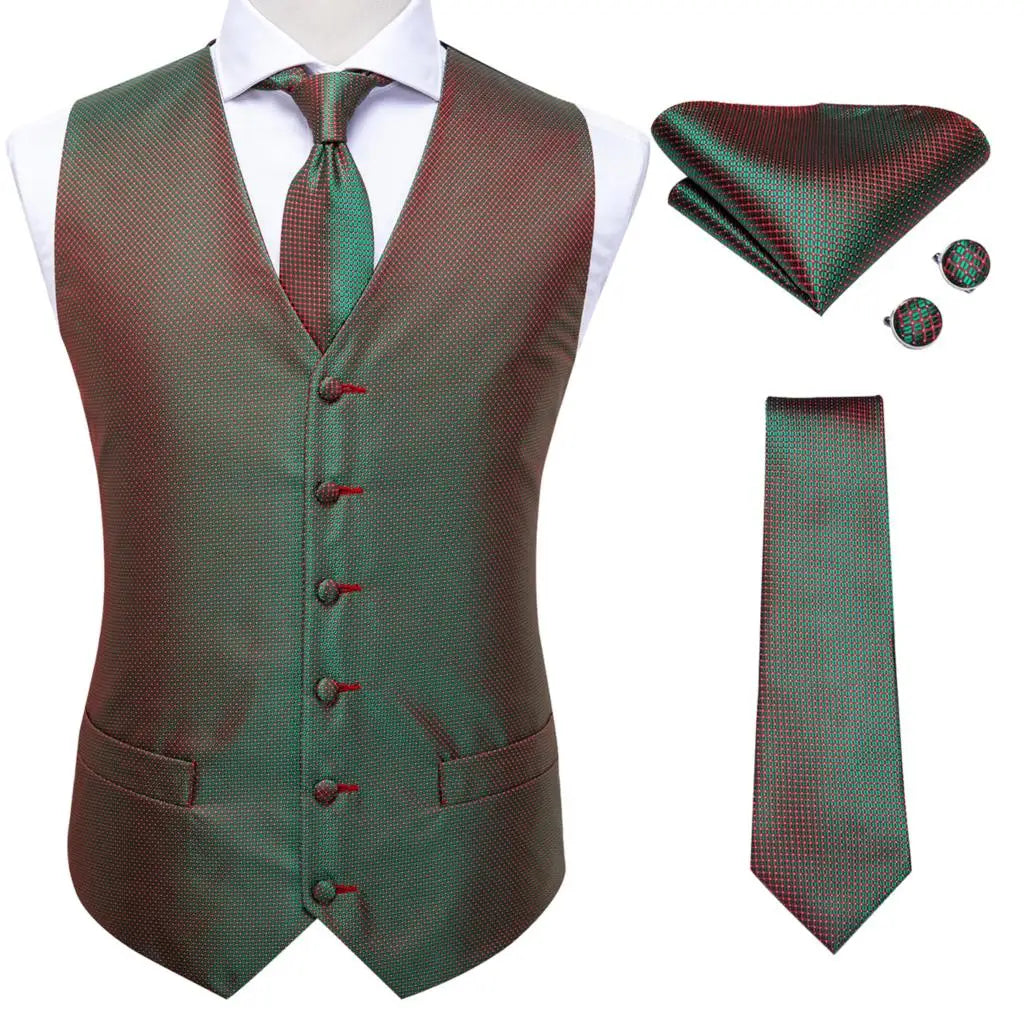 Ivory Beige Champagne Gold Mens Vests Tie Hankerchief Cufflinks Set Jacquard Vine Waistcoat for Men Suit Dress