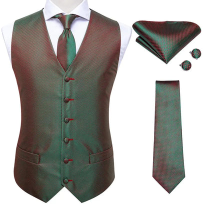 Ivory Beige Champagne Gold Mens Vests Tie Hankerchief Cufflinks Set Jacquard Vine Waistcoat for Men Suit Dress
