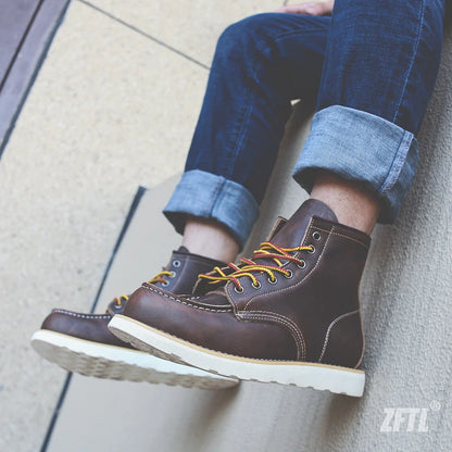 Men's Ankle Boots American retro tooling boots Casual Crazy Horse Leather Men's Boots Vintage Man Lace up Boots 2025