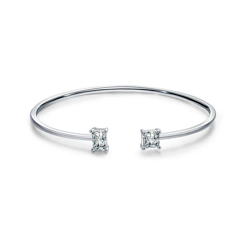 925 Sterling Silver Luxury Asymmetry Sparkling AAAAA Zirconia Open Size Bangle Bracelet For Women Wedding Fine Jewelry