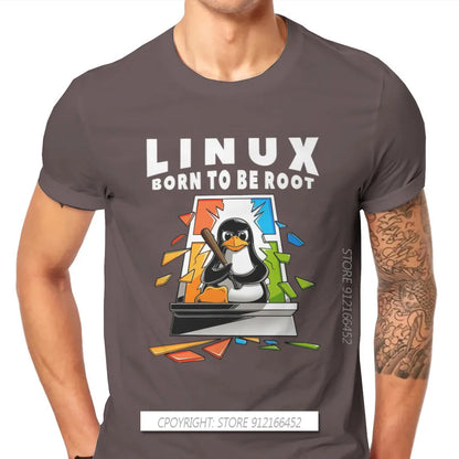 Linux Operating System Tux Penguin Man TShirt Window Crash Root Illustration Fashion T Shirt Graphic Sweatshirts New Trend Tees