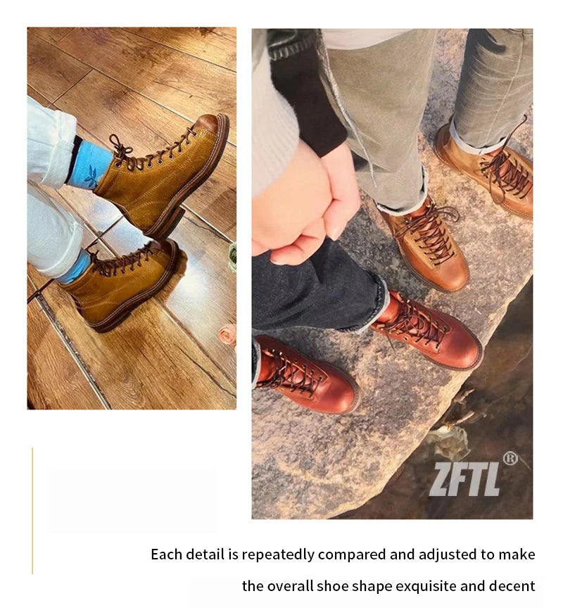 ZFTL Men's Boots Man Ankle Boots Casual Lace up Boots Male Handmade Sewing tooling boots Cow Leather Desert boots Men's 2025