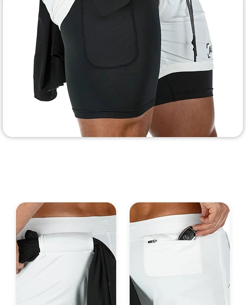 Men's Summer Quick Dry Running 2 in 1 Shorts Sports Jogger Short Pants Male Gym Fitness Training Sweatpants Plus Size M-5XL