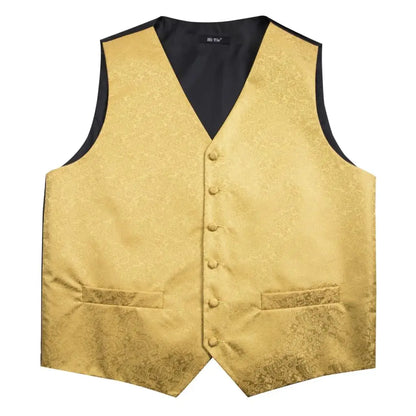 Silk Mens Vests Sleeveless Waist Jacket Jacquard Black Orange Floral Waistcoat Tie Hanky Cufflinks Set for Men Casual XXL