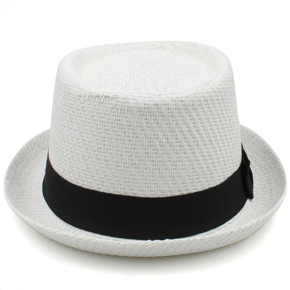 Men Women Classical Straw Pork Pie Hats Fedora Sunhats Trilby Caps Summer Boater Beach Outdoor Travel Party Size US 7 1/4 UK L