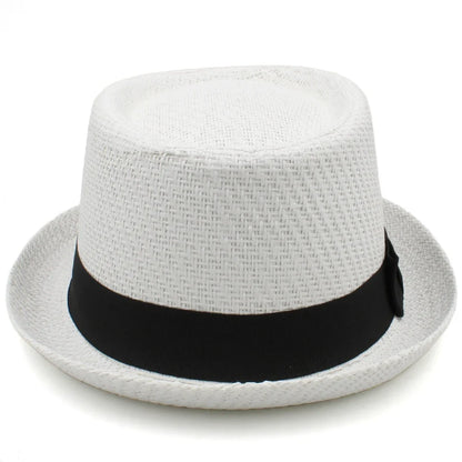 Men Women Classical Straw Pork Pie Hats Fedora Sunhats Trilby Caps Summer Boater Beach Outdoor Travel Party Size US 7 1/4 UK L