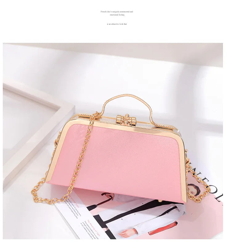 Evening Bags Women Clutch Bag High-end Leather Evening Wedding Bridal Handbag Pearl Flower Fashion Chain Party Packs