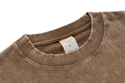 2025 High Street Summer Washed Cotton T-Shirt Tees For Men Unisex Loose Retro Solid T Shirts Brand Tops HY0113