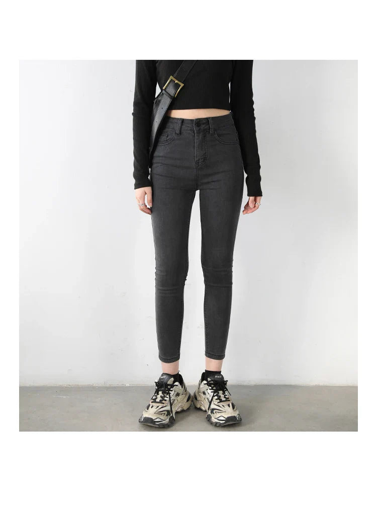 Women Jeans Retro High Waist Stretch Pencil Denim Pants Elastic for Woman Female Trousers Autumn Winter Ladies