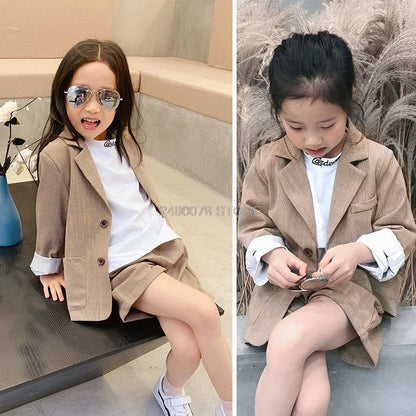 2020 Kids Wedding Jacket +Pants 2Pcs Stage Performance Suit Flower Boys Formal Tuxedos School Girls Host Dance Suit Clothing Set