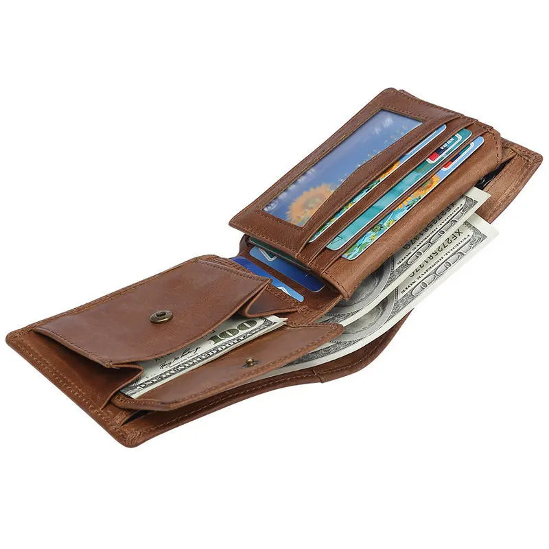 Cow Leather Men Wallets with Coin Pocket Vintage Male Purse RFID Blocking Genuine Leather Men Wallet with Card Holders