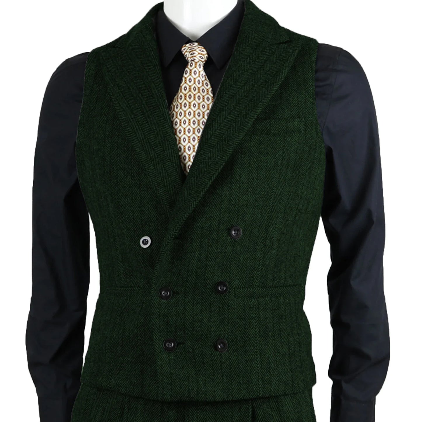 Men's Suit Vest Herringbone Tweed Slim Fit Waistcoat Double Breasted Sleeveless Jacket For Wedding
