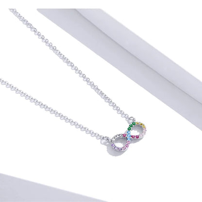 Genuine 925 Sterling Silver Rainbow Color Infinite Love Short Chain Necklace for Women Girl Gift Collar 2020 New SCN402