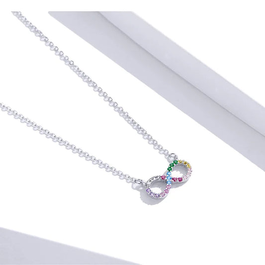 Genuine 925 Sterling Silver Rainbow Color Infinite Love Short Chain Necklace for Women Girl Gift Collar 2020 New SCN402