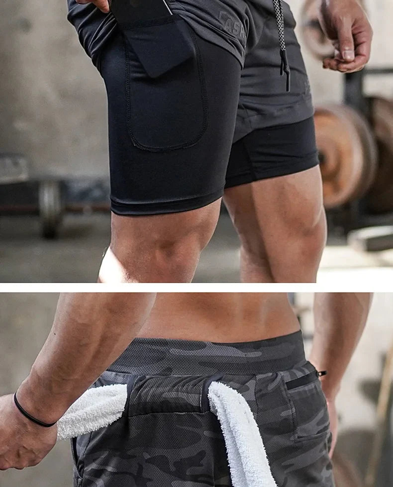 Men's Summer Quick Dry Running 2 in 1 Shorts Sports Jogger Short Pants Male Gym Fitness Training Sweatpants Plus Size M-5XL