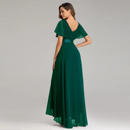 Evening Dresses Elegant V-Neck Ruffles Chiffon Formal Evening Gown  Robe Vestidos De Fiesta Dress for Wedding Party