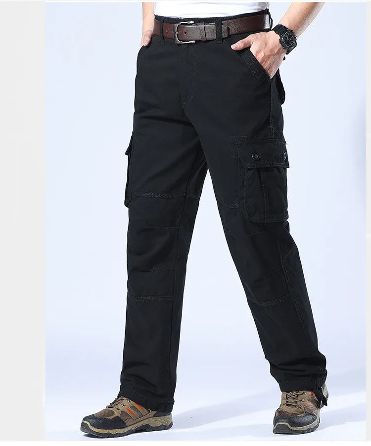 Men's Spring Baggy Cargo Pants Work Overalls Tactical Multi-Pocket Casual Cotton Pants Male Army Straight Slacks Long Trousers