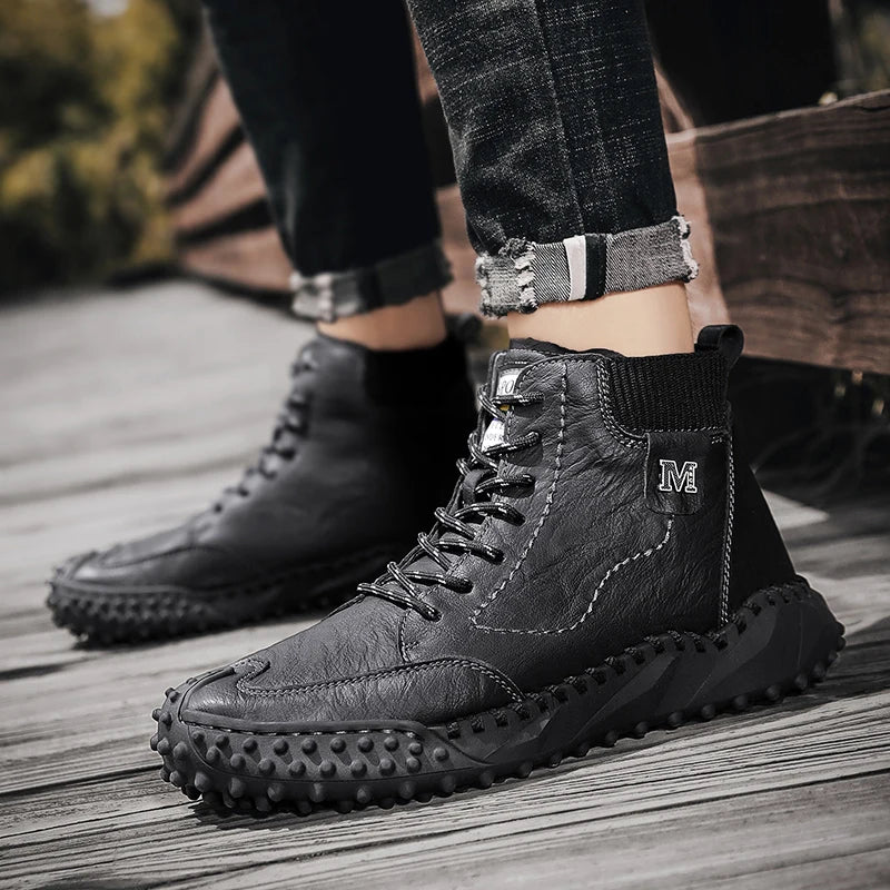 Winter Warm Men's Casual Shoes Fashion Men's Leather Boots Comfortable Men's Ankle Boots Outdoor High Quality Hiking Boots Men