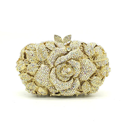 Green Pink Multicolored Rose Crystal Women Evening Clutches Bags Diamond Wedding Cocktail Party Purse And Stone Handbag