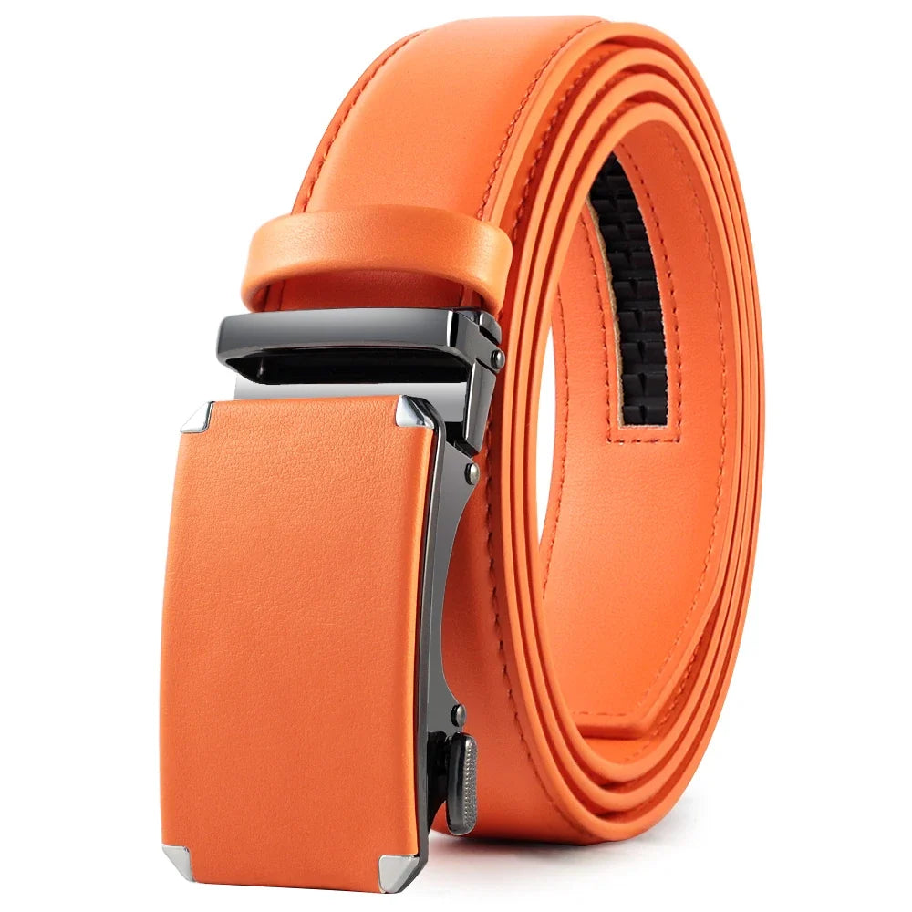 Multicolor Genuine Leather Men's Belts Fashion Business Automatic Buckle Straps Ratchet Cow Leather Waistband 3.5cm Width