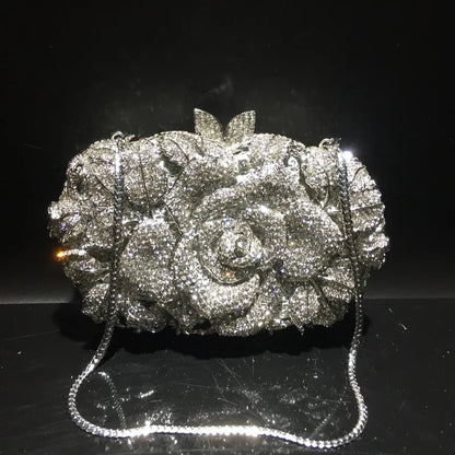 Green Pink Multicolored Rose Crystal Women Evening Clutches Bags Diamond Wedding Cocktail Party Purse And Stone Handbag