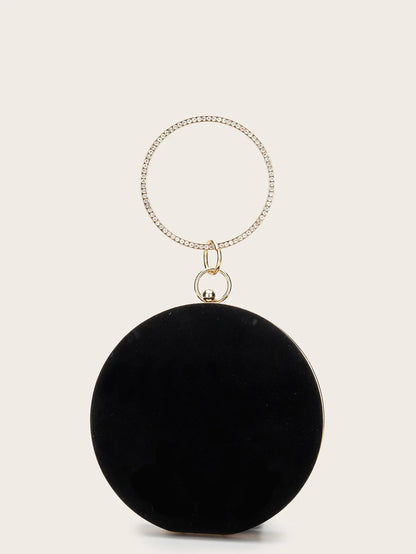Women Velvet Evening Bag Party Metal Crystal Round Clutches Evening Bags Wedding Bag Bridal Shoulder Handbag Clutch Purse