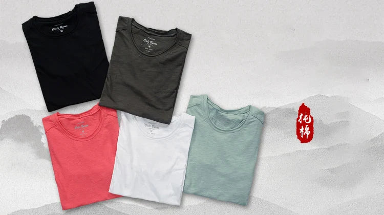 3007 Cotton T-shirt Men Excellent Quality Slub Cotton Solid Color Summer Japan Style Harajuku Male Comfortable Soft Pullover Tee