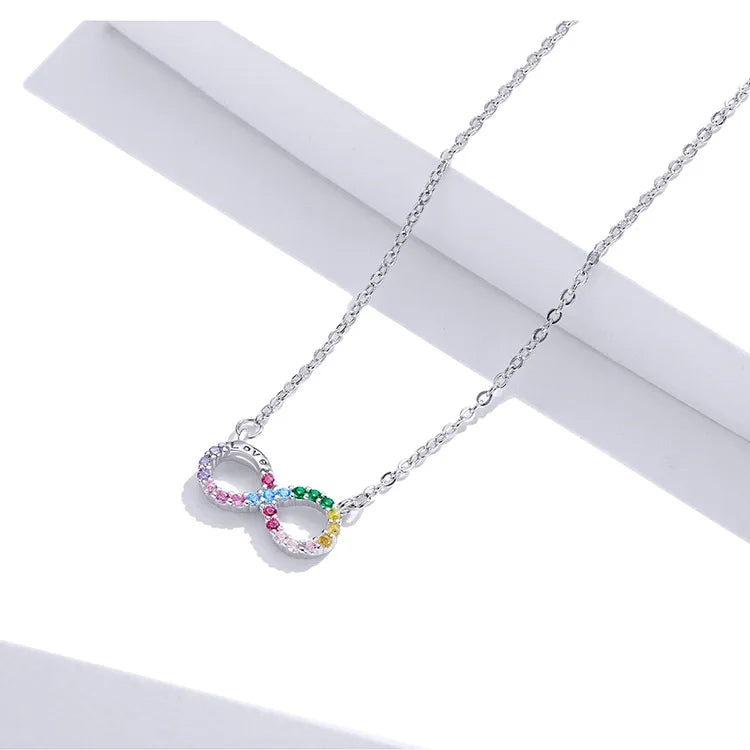 Genuine 925 Sterling Silver Rainbow Color Infinite Love Short Chain Necklace for Women Girl Gift Collar 2020 New SCN402