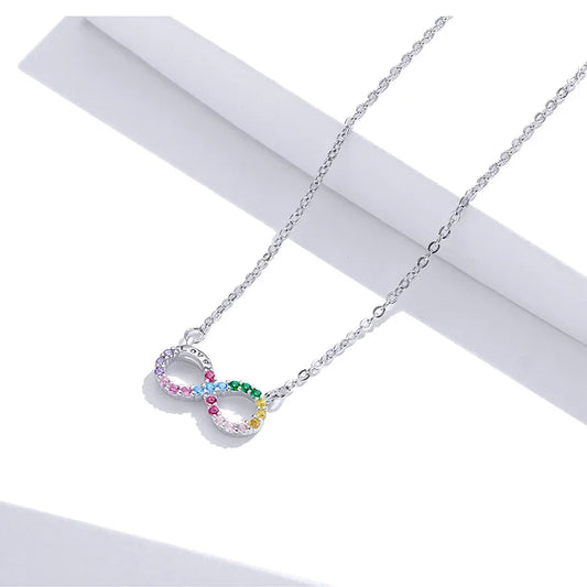 Genuine 925 Sterling Silver Rainbow Color Infinite Love Short Chain Necklace for Women Girl Gift Collar 2020 New SCN402