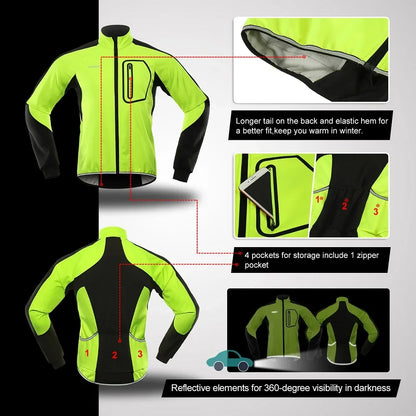 BERGRISAR Men's Cycling Jacket Winter Thermal Jacket Softshell Windbreak Waterproof Bike Coat Bicycle Raincoat BG011