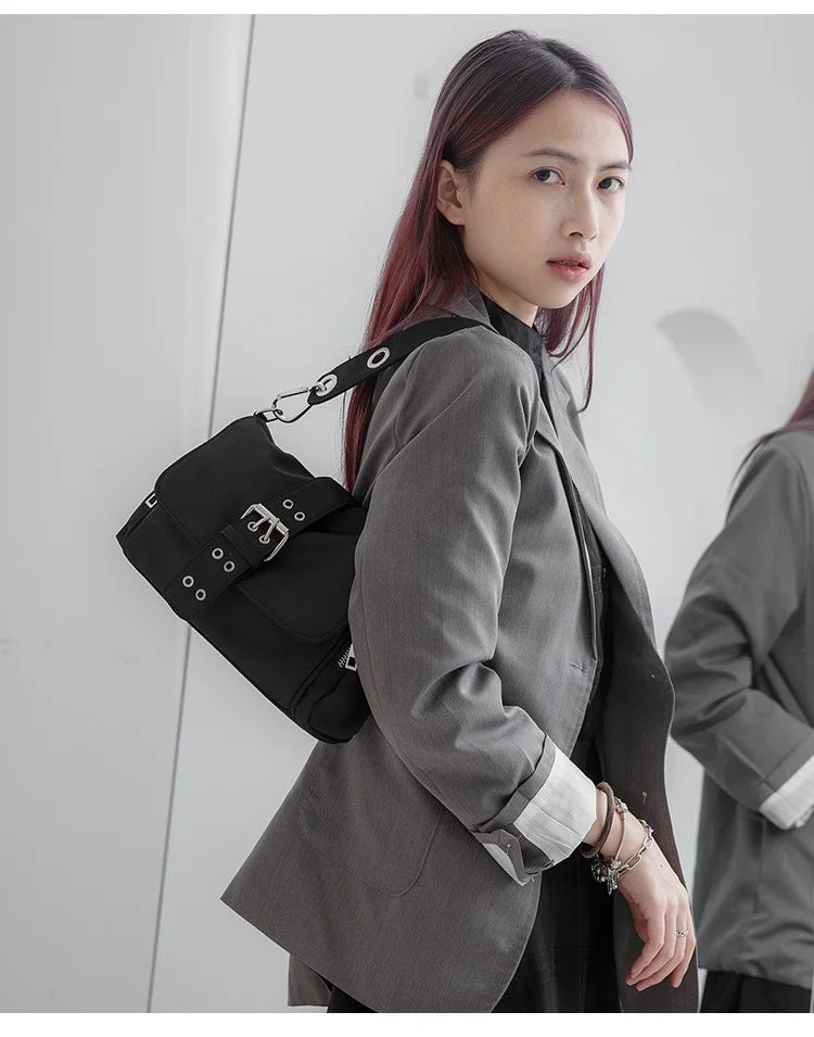 Nylon Women Shoulder Crossbody Bag Black Fashion Rivet Axillary Bags Brand Design Ladies Female Handbag Small Black Bolsa Femini