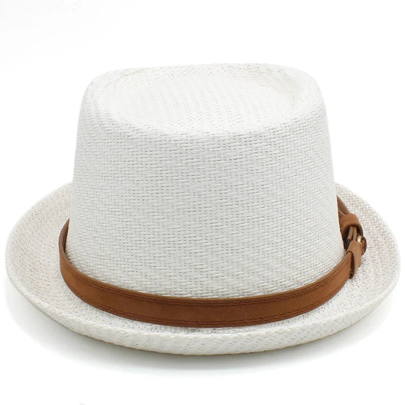 Men Women Classical Straw Pork Pie Hats Fedora Sunhats Trilby Caps Summer Boater Beach Outdoor Travel Party Size US 7 1/4 UK L