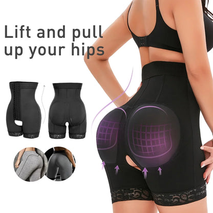 Women Body Sculpt Shaper High Waist Tummy Control Panties Butt Lifter Flat Tummy Pants Open Crotch Hips Enlargement Underwear