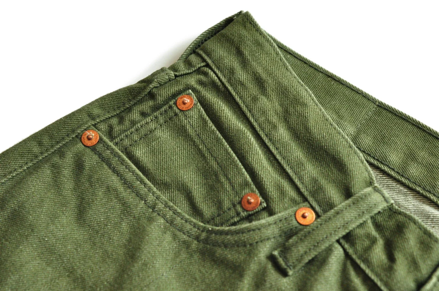 Men Jeans Vulcanization Olive Green 107 Selvedge Denim Jeans Men Washed Slim Fit 14 Oz Zipper Fly