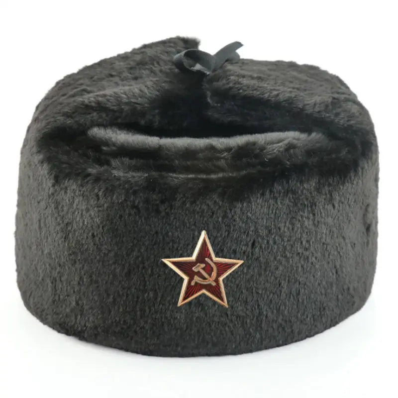 Soviet Badge Ushanka Men&Women Bomber Hats CCCP Army Pilot Trapper Trooper Hat Winter Faux Rabbit Fur Earflap Snow Caps