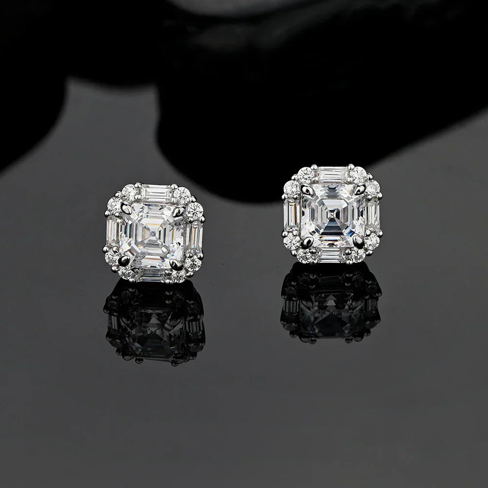 Original Design 6*6mm Asscher High Carbon Diamond Stud Eearrings for Women 2021 Jewelry 925 Sterling Silver Ruby Earrings Gift