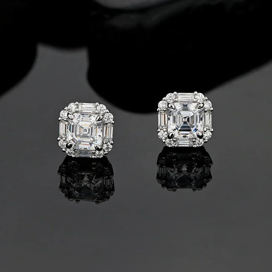 Original Design 6*6mm Asscher High Carbon Diamond Stud Eearrings for Women 2021 Jewelry 925 Sterling Silver Ruby Earrings Gift