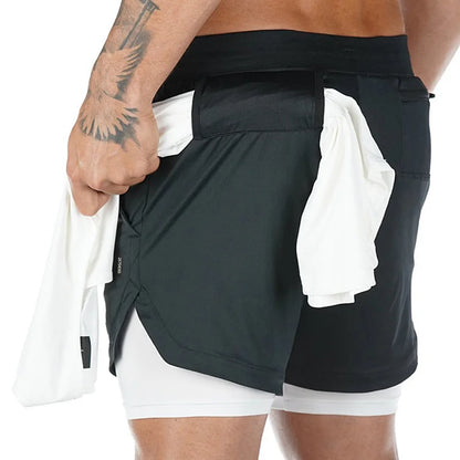 Men's Summer Quick Dry Running 2 in 1 Shorts Sports Jogger Short Pants Male Gym Fitness Training Sweatpants Plus Size M-5XL