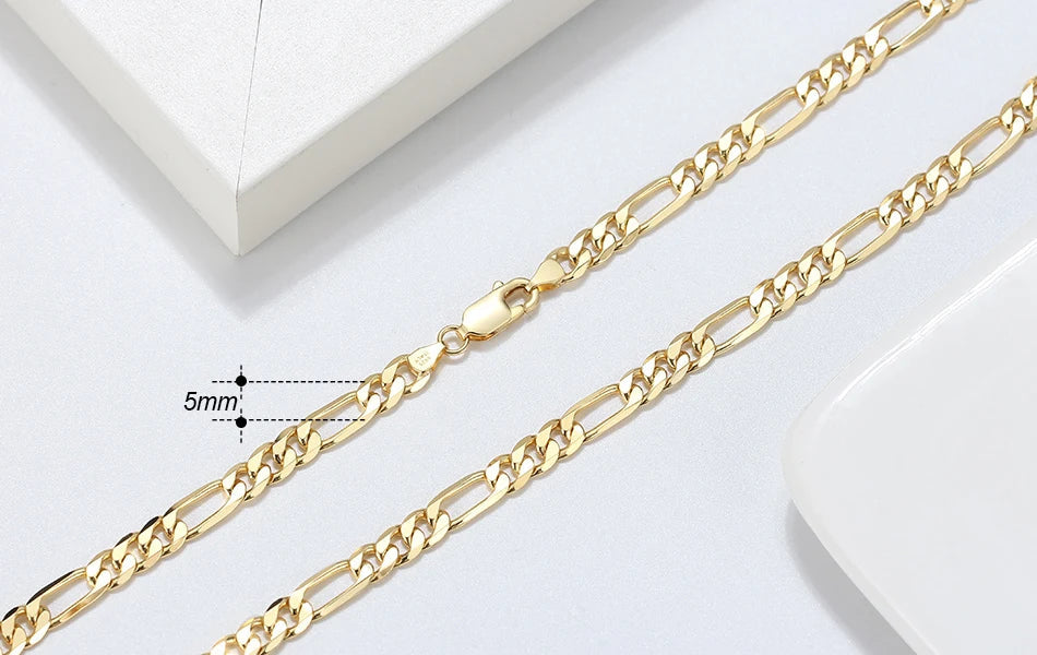 Trendy Men Woman Figaro Chain Necklace 3.3/5/7mm Diamond-Cut Figaro Chain 925 Silver Jewelry Party Gift OSC34