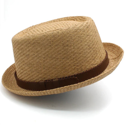 Men Women Classical Straw Pork Pie Hats Fedora Sunhats Trilby Caps Summer Boater Beach Outdoor Travel Party Size US 7 1/4 UK L