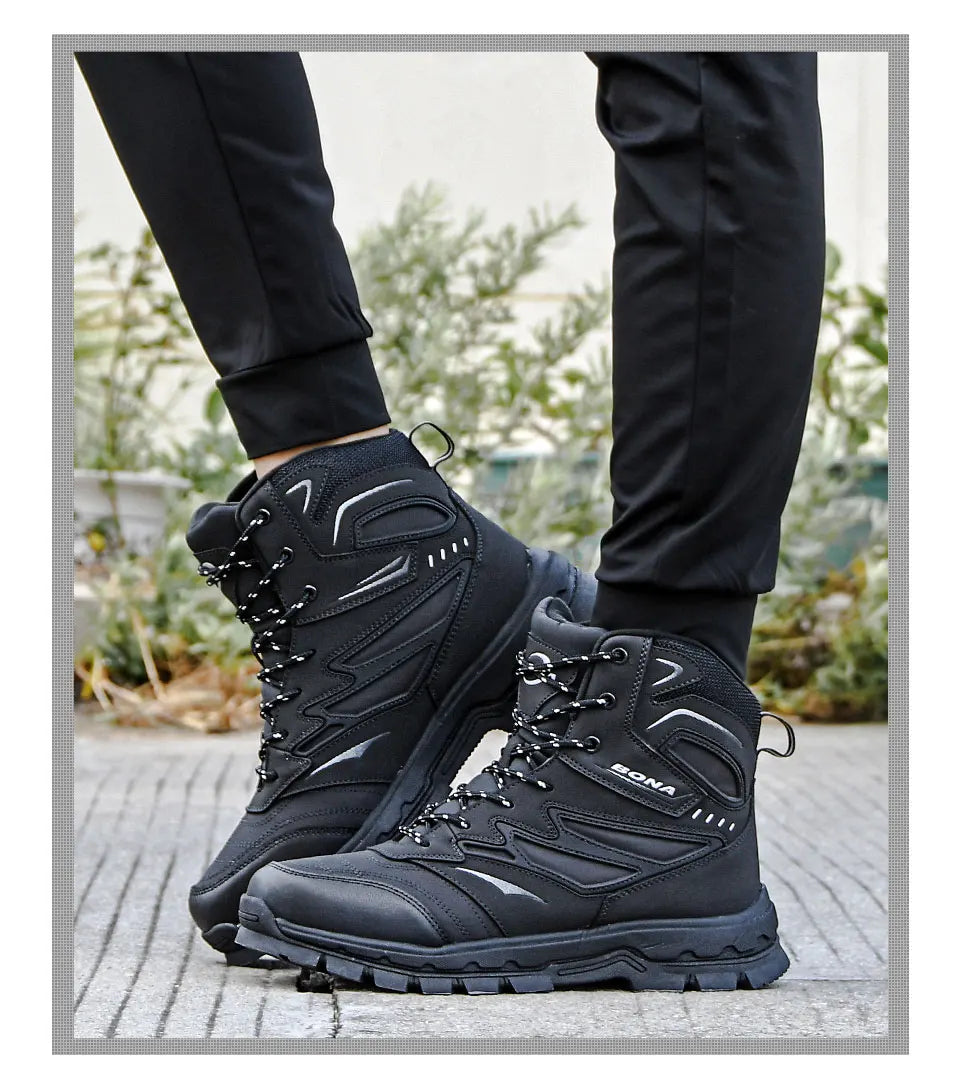 2022 New Designers Brand Action Leather Winter Shoes Men High Top Plush Non-Slip Snow Boots Man Warm Ankle Boots Mansculino